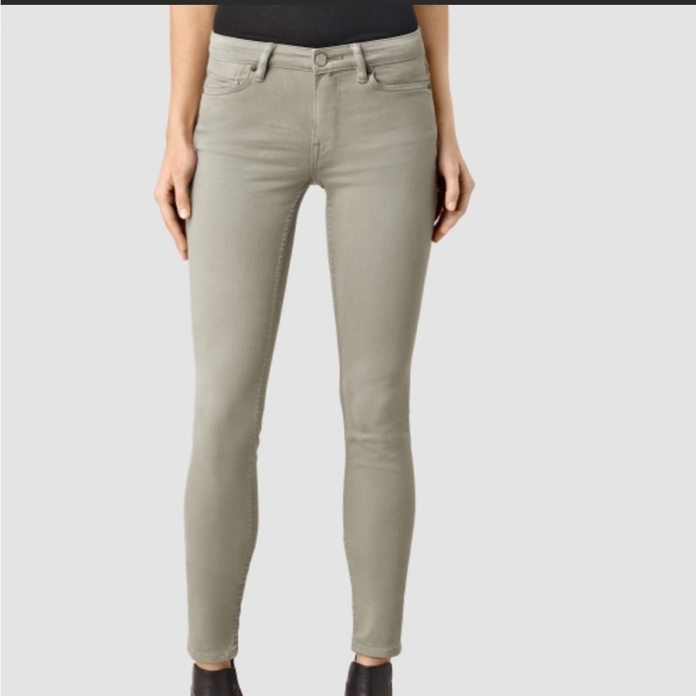 ALL SAINTS Mast dye Soft Grey Skinny Jeans Size: 26 stretchy stone color